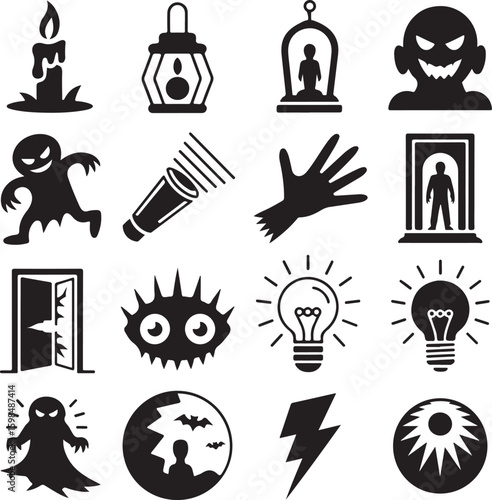 Horror, Icon, Set, Dark, Night, Fear, Spooky, Ghost, vector, silhouette