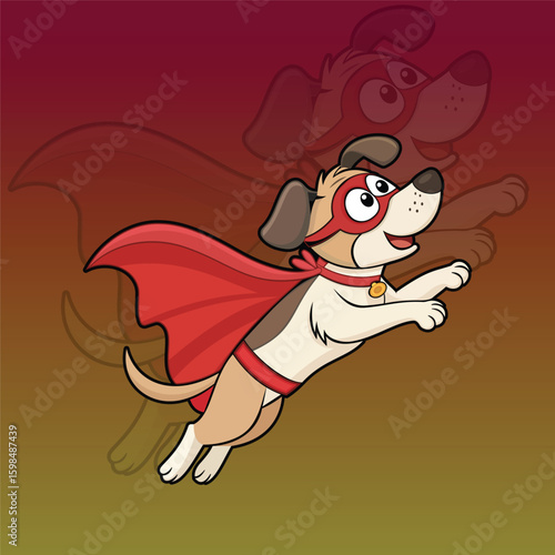 Cute Flying Superhero Dog with Red Cape