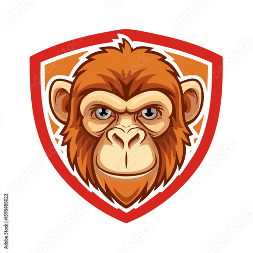 Chimpanzee Emblem Logo Illustration Brown Fur Face Vector Cartoon Design