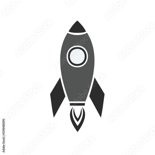 Simplified Rocketship Launching into Space Illustration in Gray Tones