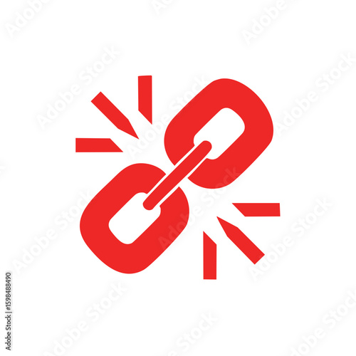 Red Chain Links Breaking Apart Flat Illustration, Weak Connection or Unsuccessful Attachment