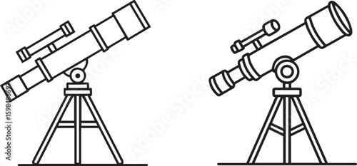 Set of telescope line art icons, Astronomy, observation, and science tool