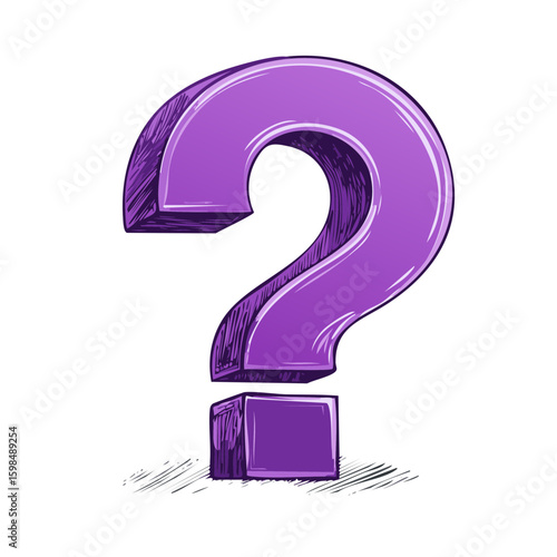 Purple Hand Drawn Question Mark Illustration, Cartoon Style Symbol of Inquiry