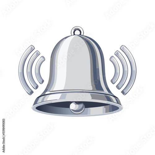 Silver Bell Ringing with Sound Waves Notification Illustration Symbol for Alert and Attention Design