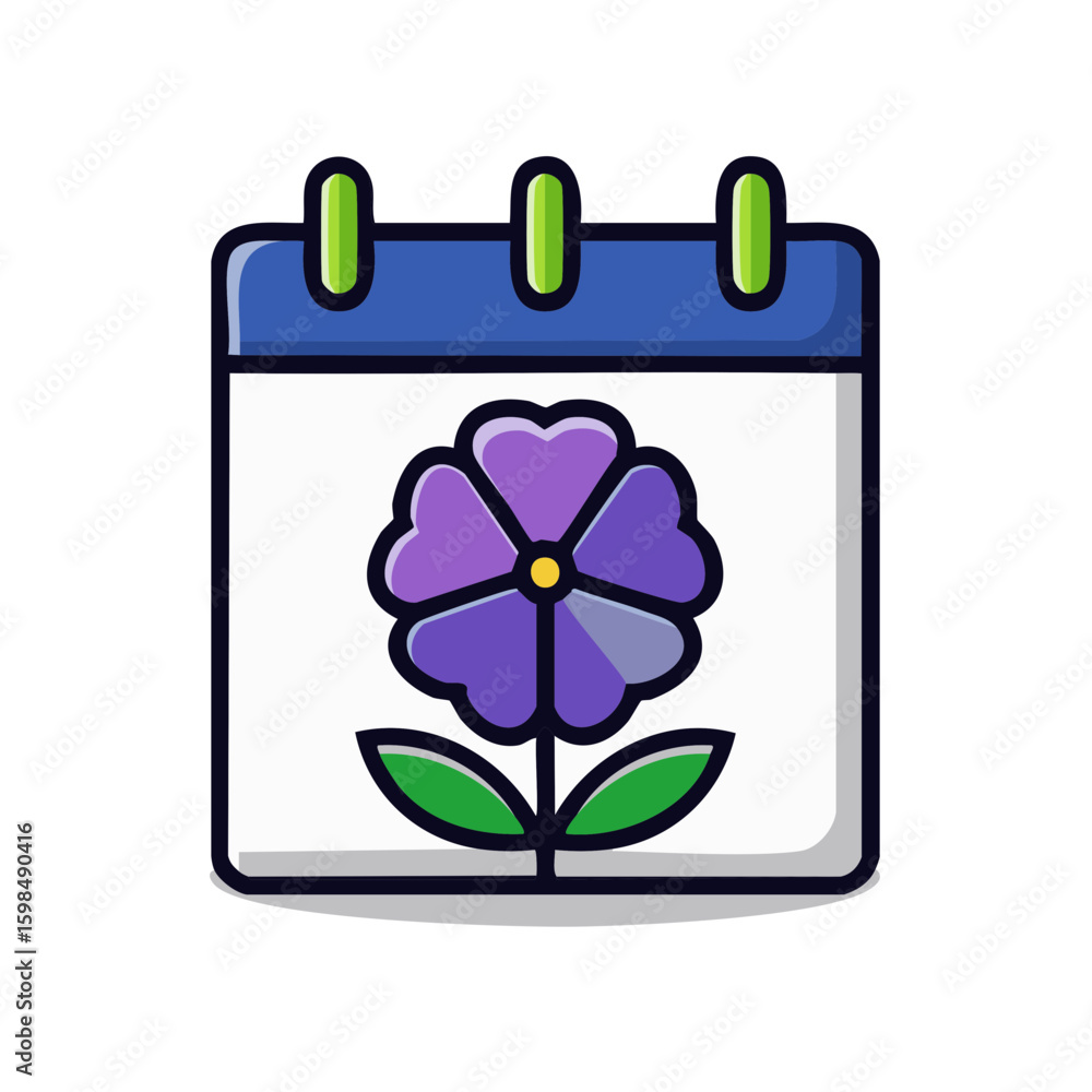 Stylized Calendar Icon Showing a Flower Blossom for Spring Seasonal or Gardening Project Stylized Calendar Icon Showing a Flower Blossom for Spring Seasonal or Gardening Project