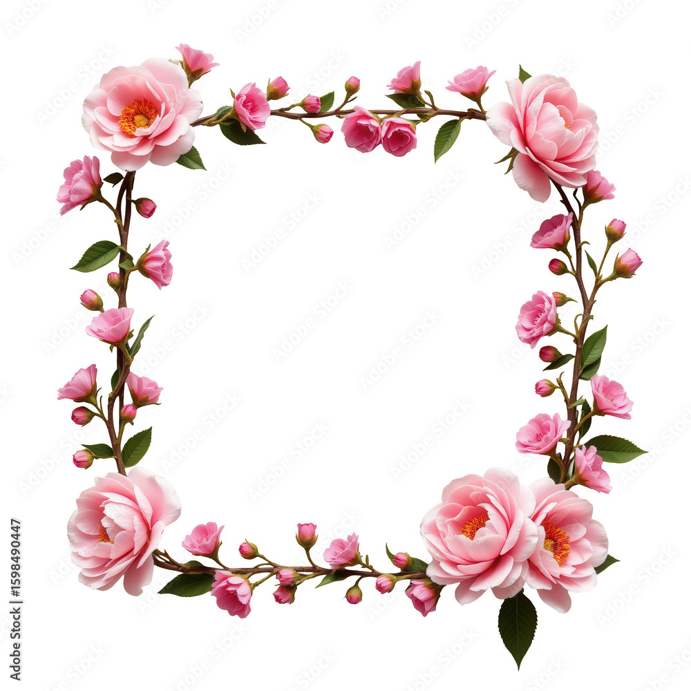 Fototapeta premium Floral Frame with Elegant Pink Roses and Buds for Decoration
