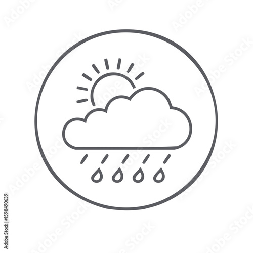 Weather Forecast Icon Depicting Sunshine with Rain Cloud Inside Circular Graphic