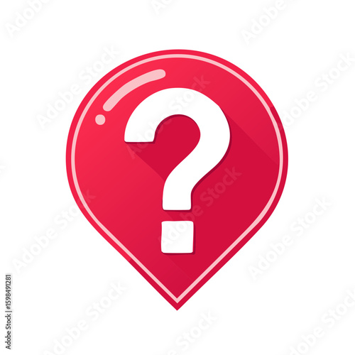 Question Mark Icon within Shiny Red Pointer Shape Representing Unknowns and Information
