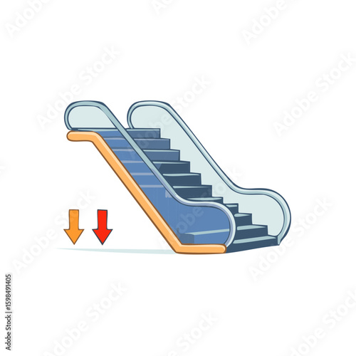 Escalator with Arrow Icons, Cartoon Illustration of Public Transportation