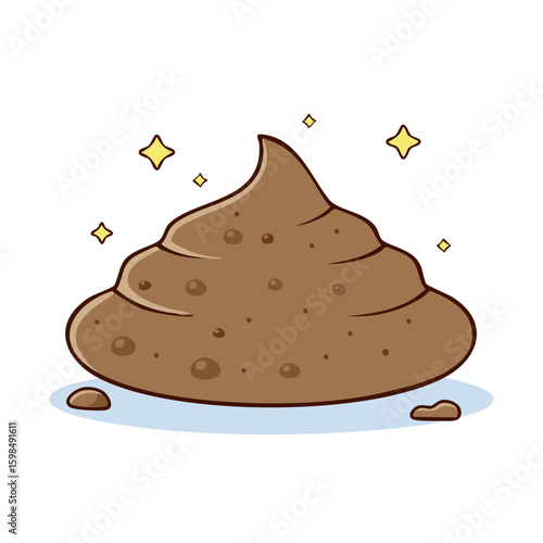 Cartoon Poop Pile with Sparkling Stars, Cute Brown Excrement Illustration