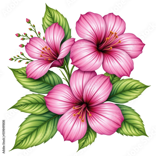 Wallpaper Mural Beautiful Pink Hibiscus Flowers with Lush Green Leaves Design Torontodigital.ca