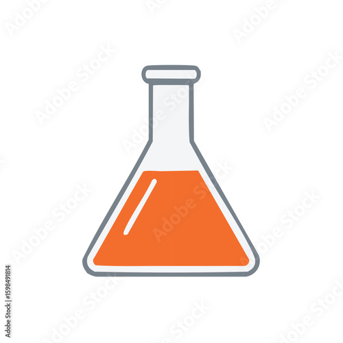 Laboratory Flask Vector with Orange Liquid Illustration for Science Chemistry Concepts