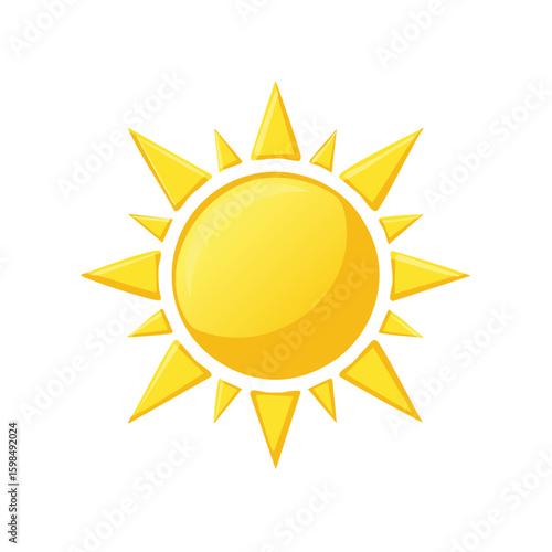 Bright Yellow Sun with Triangular Rays Radiating Outward Symbolizing Warmth Sunshine and Summer Joy