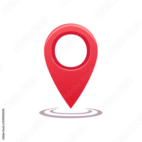 Red location pin marker hovers above concentric gray location signal waves, indicating location on digital maps navigation