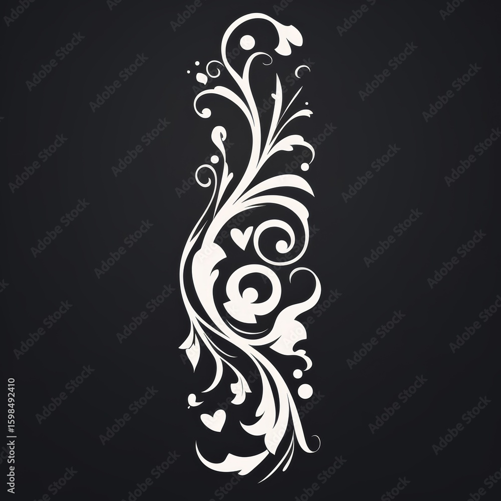 Fototapeta premium Abstract White Floral Swirls with Heart Accents
