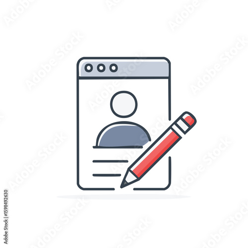 Online Profile Creation Using a Pencil Icon Illustration For Application Submission Concept