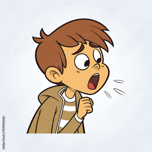 An illustration of a boy coughing and having a temperature