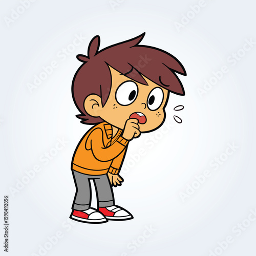 An illustration of a boy coughing and wearing a yellow shirt