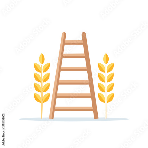 Conceptual Ladder With Wheat Ears Shows Success, Progress or Goal Achievement in a Simple Graphic