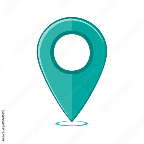 Isolated turquoise map pointer icon depicts navigation and location information  on a white background