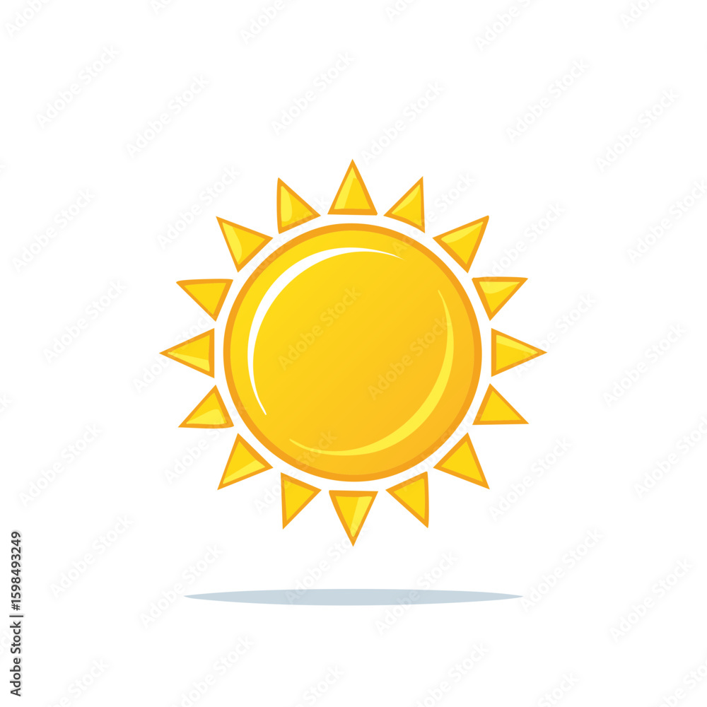 Cartoon Illustration of Bright Yellow Sun Shining Radiantly with Pointed Rays Against Plain Background Cartoon Illustration of Bright Yellow Sun Shining Radiantly with Pointed Rays Against Plain Background