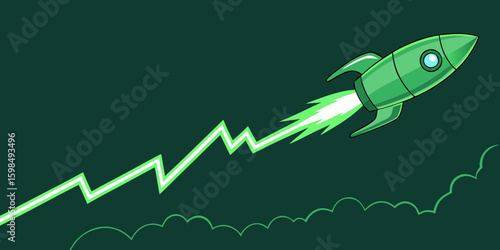 Vektor Rakete symbolisiert steigende Aktienkurse – Themen: Finanzielle Freiheit, ETF, Geldanlage, Aktie, Krypto, Indexfonds, Aktionär, Anlage, Wirtschaft, Trading, Investment, Finanzen.
