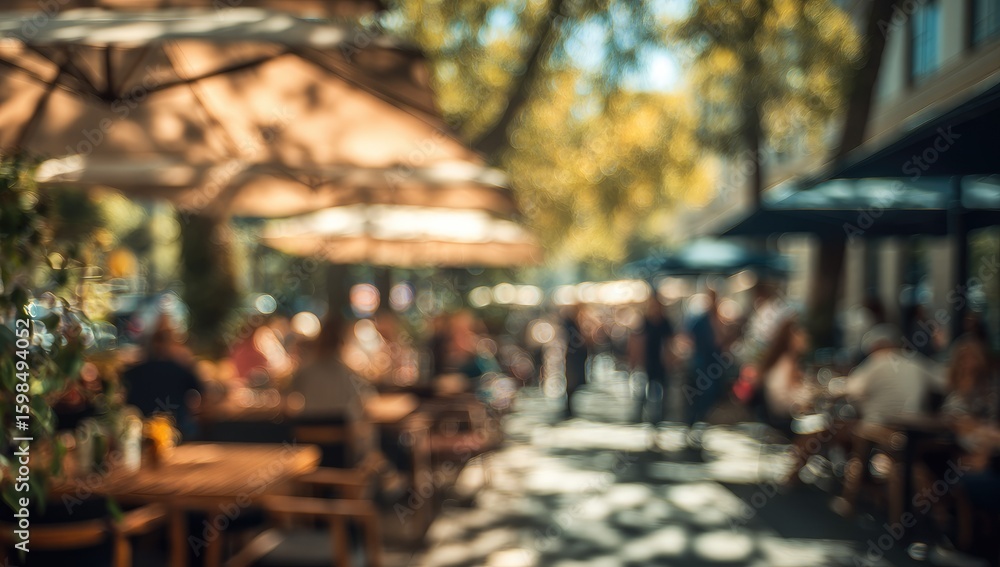 Obraz premium Blurred Outdoor Cafe Scene Sunny Day