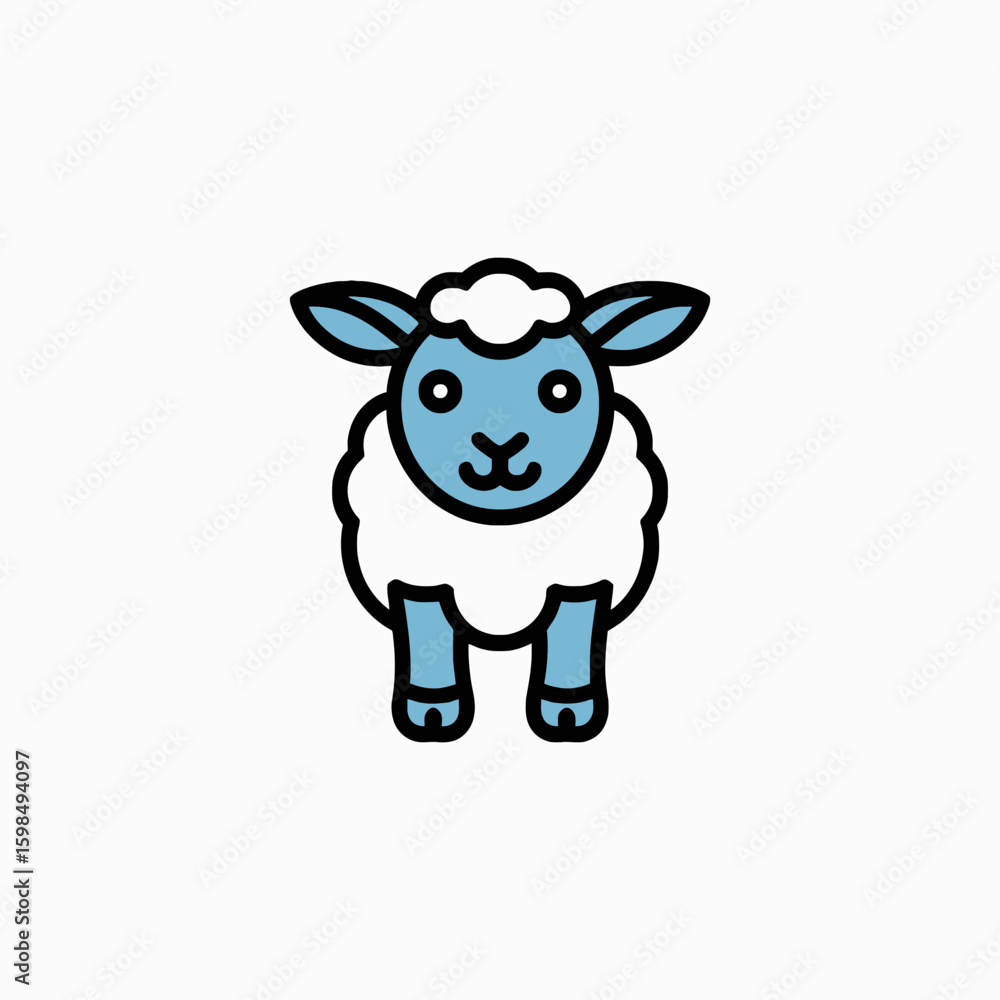 Fototapeta premium Cute cartoon blue sheep icon isolated on white background