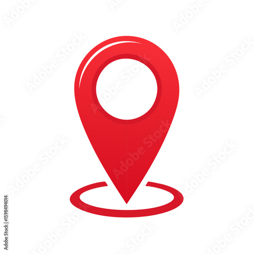 Striking Red Location Pin Symbol with Circle Shadow Indicating Navigation and Spatial Awareness for Mobile App and Web Design