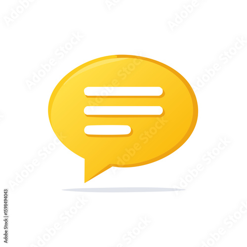 Bright Yellow Speech Bubble Icon with Text Bars for Social Media Chat