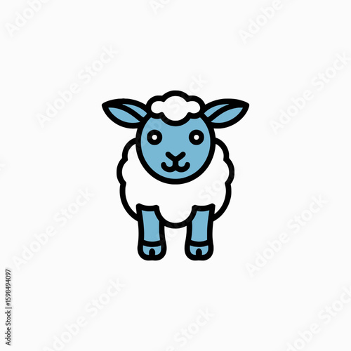 Cute cartoon blue sheep icon isolated on white background