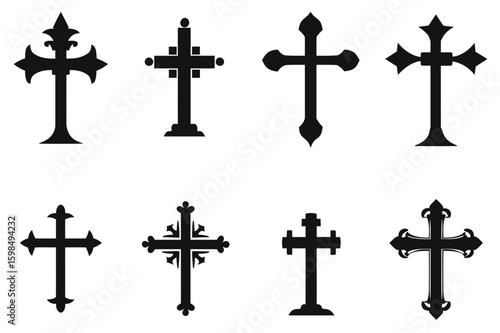 Silhouette Christian cross icons set 