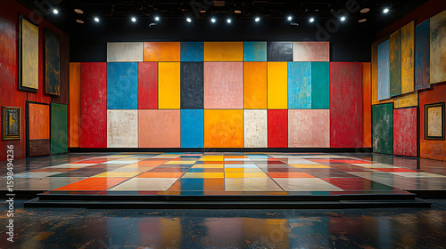Abstract Colorful Art Installation in Modern Gallery Space