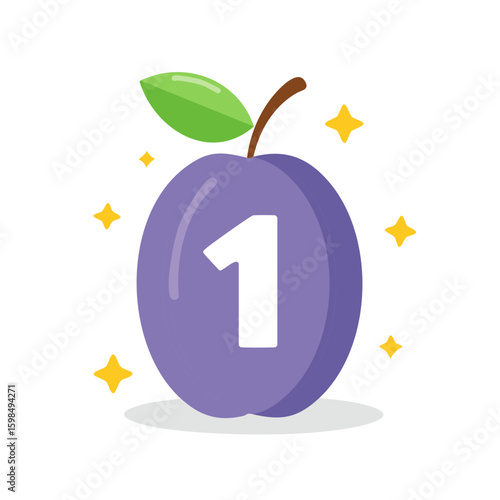 Bright plum featuring the numeral one surrounded by sparkling stars for educational designs