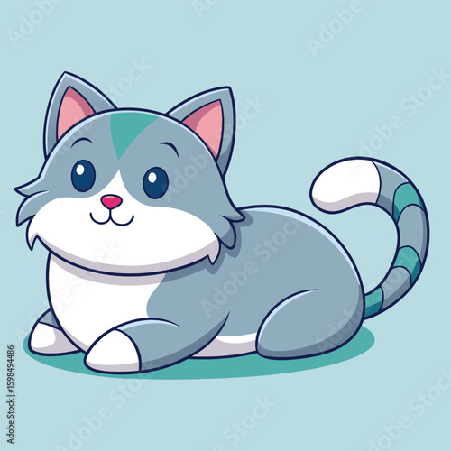 Adorable Cartoon Cat Character Illustration A Charming Feline Lying Lazily on its Side Perfect for Children s Designs and Playful Creative Projects with a Relaxed