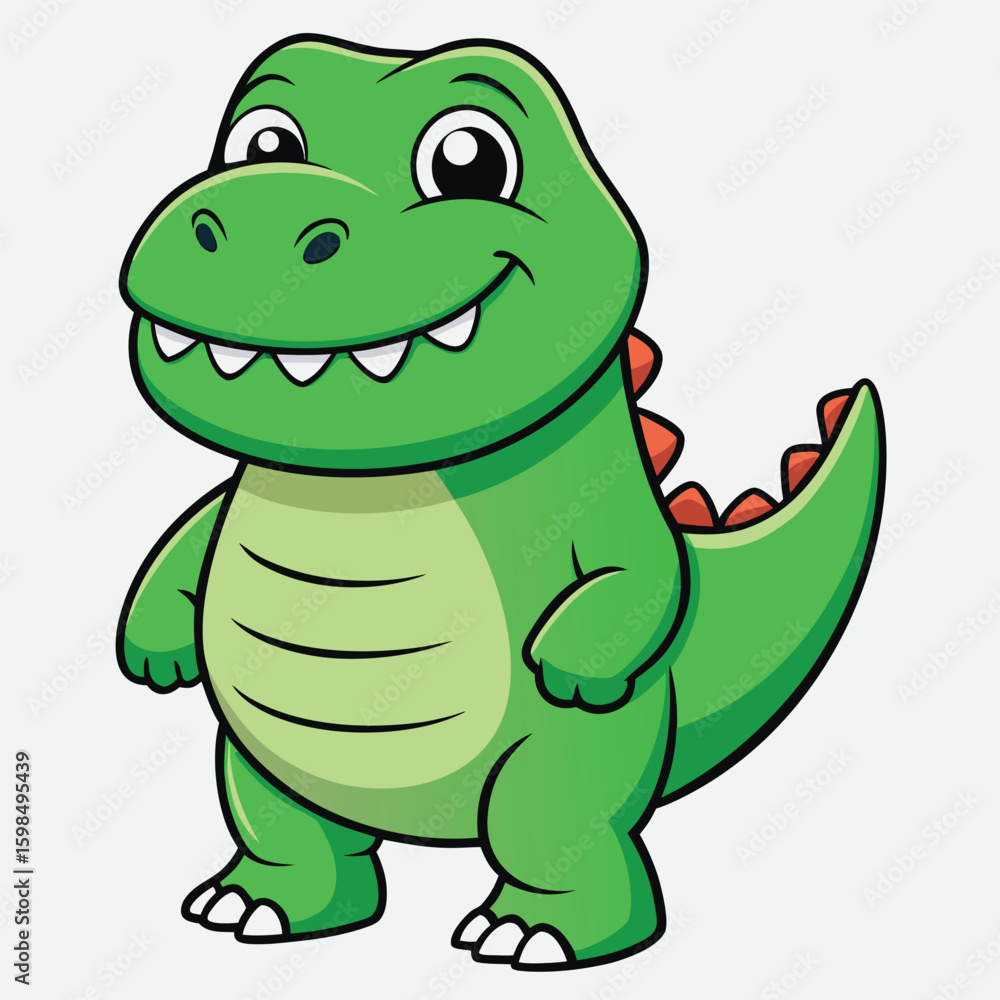 Obraz premium Funny Cartoon Dinosaur Vector Design Featuring a Chubby Green Dinosaur with a Playful Expression Ideal for Children s Illustrations and Humorous Graphic Design Projects