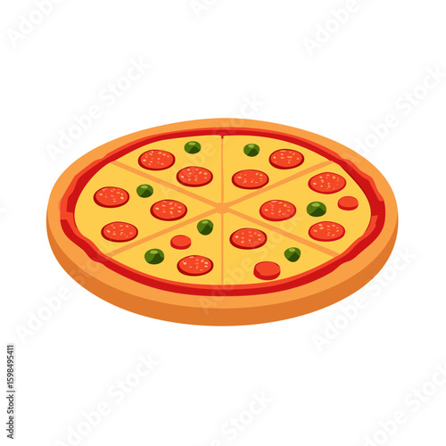 Delicious Pepperoni Pizza with Green Pepper Toppings Ready to Eat Fresh and Hot
