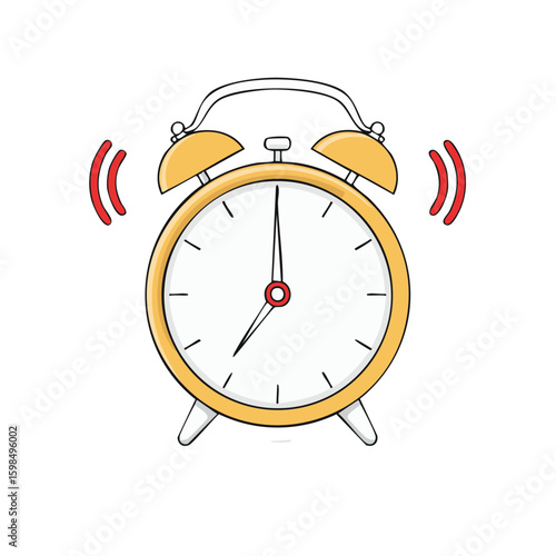 Retro Ringing Alarm Clock Illustration, Morning Time Reminder Concept
