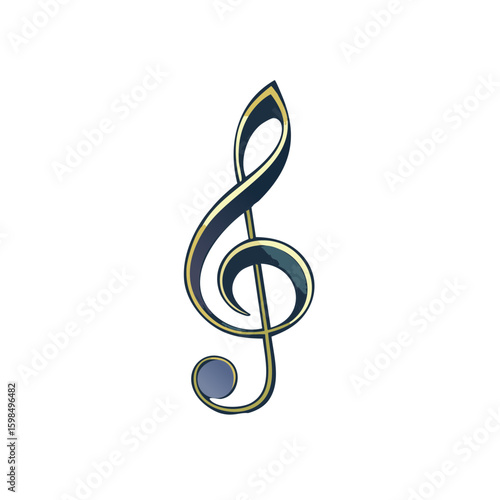 Elegant Treble Clef Music Symbol with Gold Edging, Artistic Design for Musical Scores, Instruments, Notation, Composers