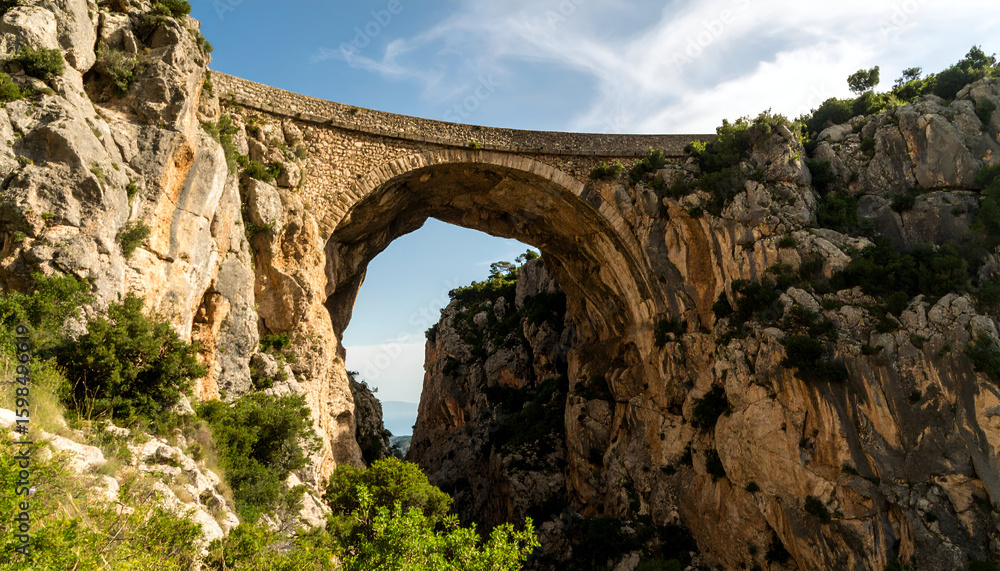 Ancient Stone Bridge with Gorge Landscape. Ancient Stone Bridge with Gorge Landscape.
