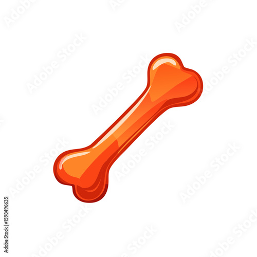 Shiny Orange Dog Bone Cartoon Style Illustration, Pet Treat, Goodies and Bones