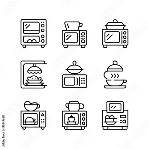 Collection of microwave oven icons isolated on white background