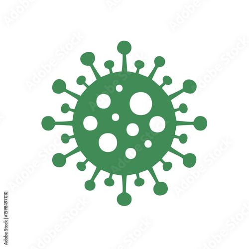 Conceptual green viral particle spreading pathogen with spike proteins infection spreading diseases vector artwork illustration