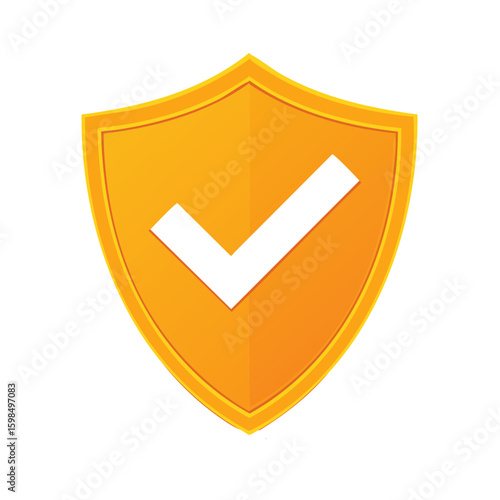 Golden Shield with White Check Mark Symbolizing Security and Approval Confirmation
