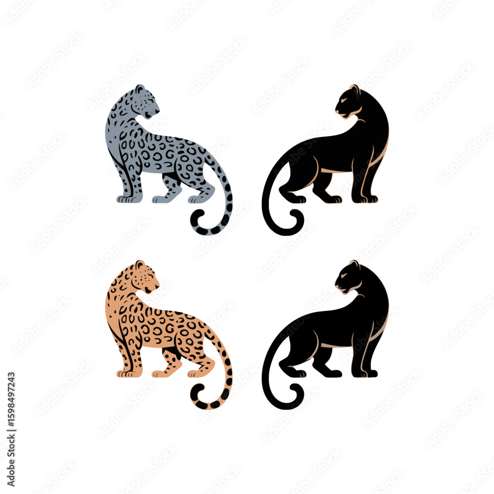 Obraz premium Four stylized big cats isolated on white background