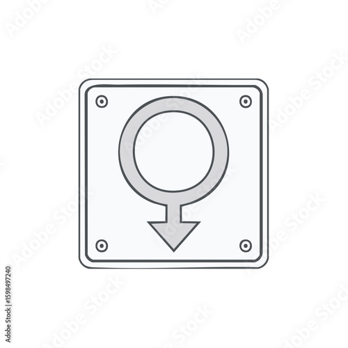 Gender Male Symbol in Simple Square with Fasteners, Flat Style Icon Design