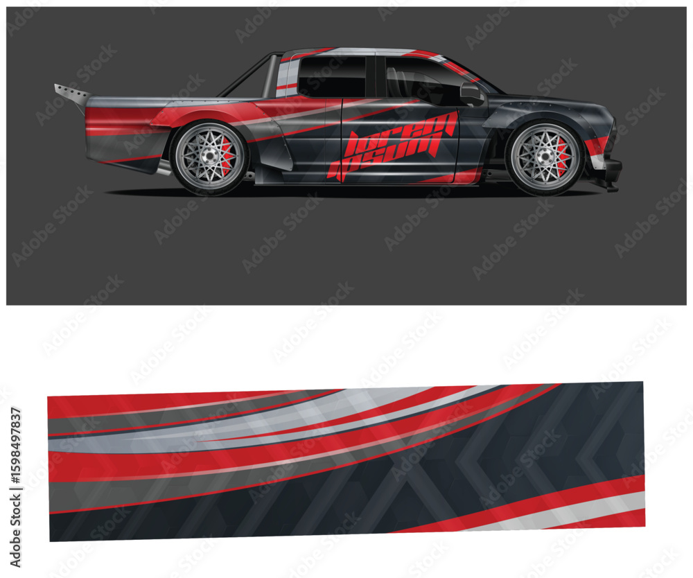 Obraz premium Stylized Truck with Custom Red and Gray Racing Livery Design Illustration