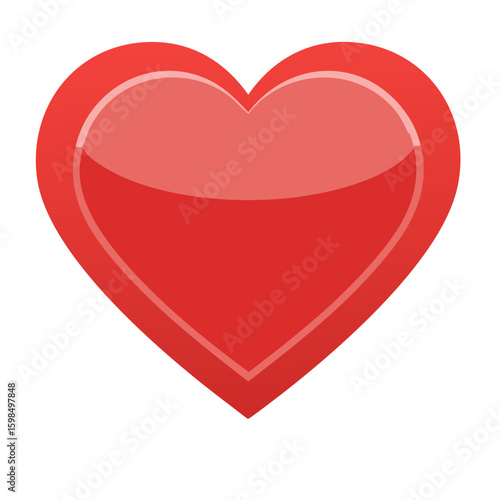 Glossy Red Heart Shape Illustration, Love Symbol, Valentine's Day Graphic Element
