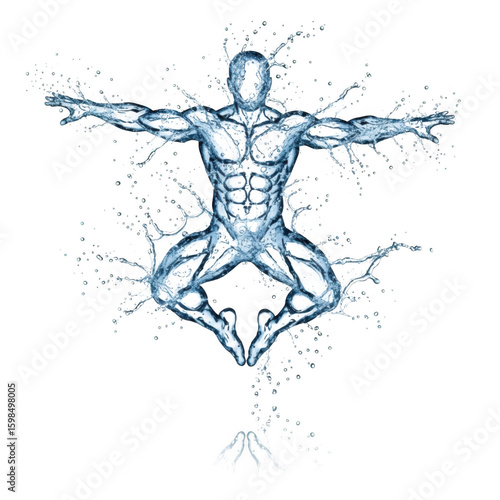 Muscular human body formed splashing water, isolated on white isolated on transparent background