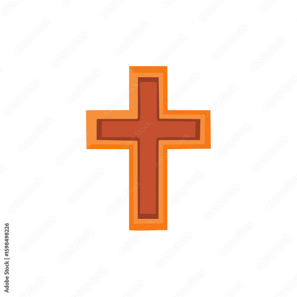 Fototapeta premium Brown cross illustration symbolizing faith, religion, and spirituality, rendered in a cartoon-style image on a white background